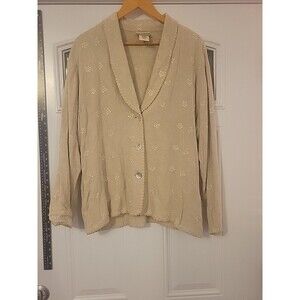 Coldwater Creek Womens Shacket Blazer Size Medium Linen Blend Floral Embroidered